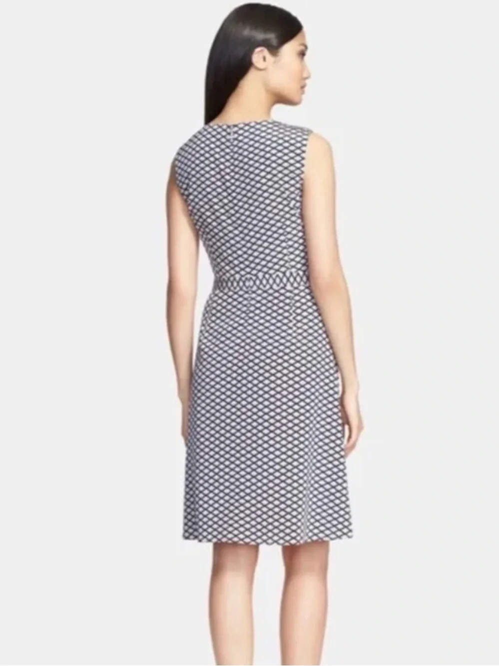 NWT Tory Burch Sleeveless A-Line Maxine Silk Geometric Dress Tan Blue 8